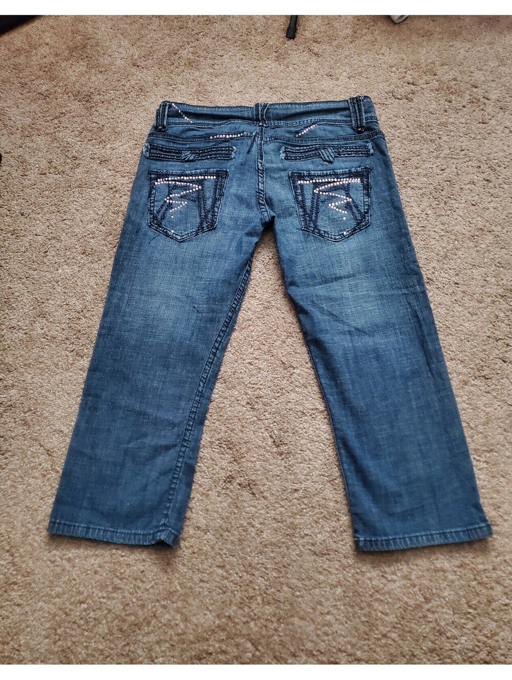 Y2k Capri Jeans Cropped Rhinestones Pink Rue 21 Y2k Bling Denim Size 5 READ